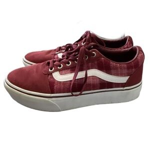 Vans Women's Red Plaid Sneakers Size 10